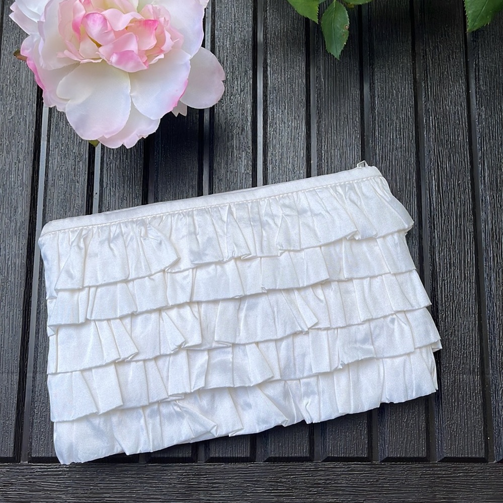 Ivory Ruffle Makeup Bag - Picture 3 of 12
